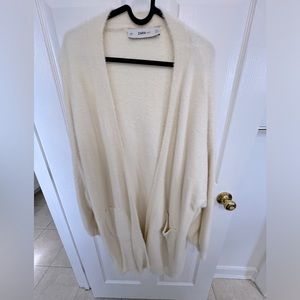 ZARA fuzzy warm long cardigan with pockets